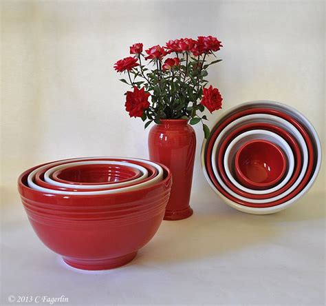 Scarlet And While Fiesta® Dinnerware Bowls And Vase Made By Homer