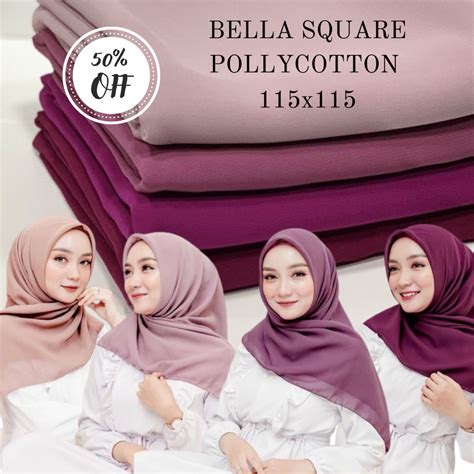 Jual Hijab Segi Empat Bella Square Polycotton Jahit Neci Kerudung Segi