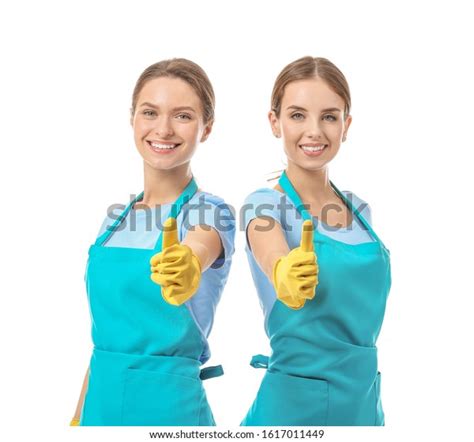 Janitors Showing Thumbup On White Background Stock Photo 1617011449