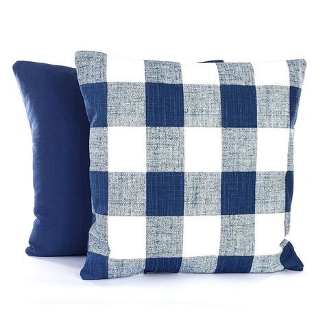 Navy Farmhouse Buffalo Check Solid Blue Pillow Covers Etsy Etsy