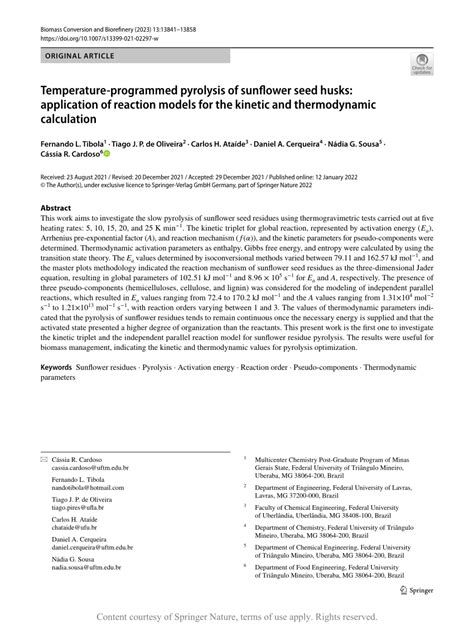 Temperature‑programmed Pyrolysis Of Sunflower Seed Husks Application