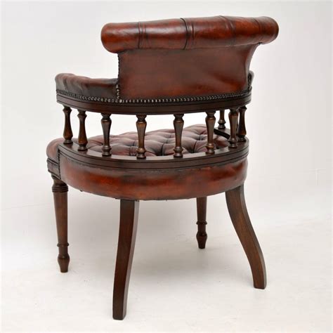 Antique Deep Buttoned Leather Mahogany Desk Armchair Marylebone