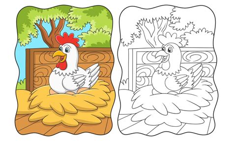 Ilustración De Dibujos Animados De Una Gallina Que Está Incubando Sus