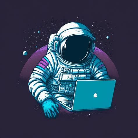 Astronaut Using Laptop In Space