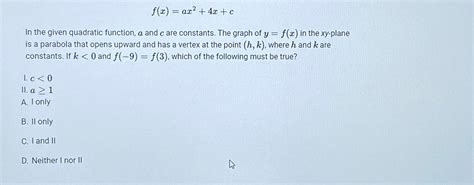 Solved F X Ax2 4x Cin The Given Quadratic Function A And C