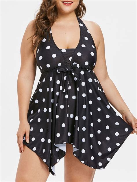 Plus Size Polka Dot Handkerchief Tankini Set Plus Size Tankini Tankini Set Plus Size Swimwear