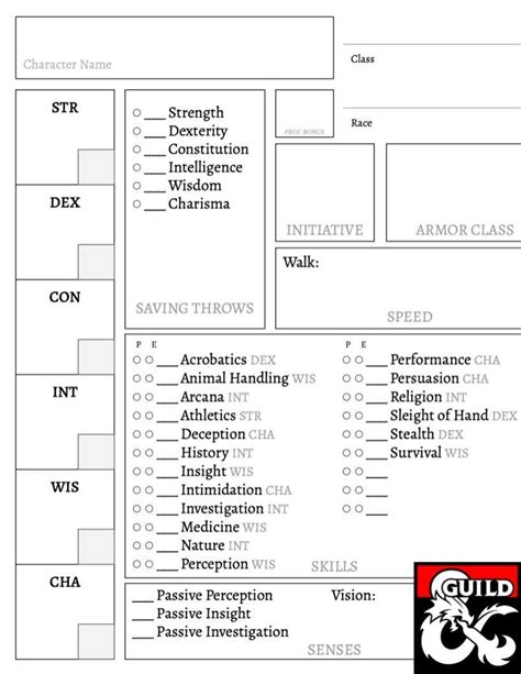 Dandd 5e Character Sheet Landscape And Printable Format Dungeon Masters