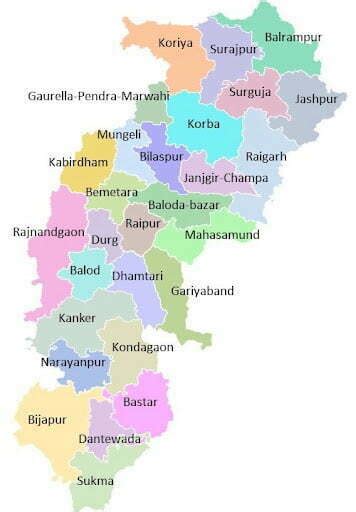 List Of Districts Of Chhattisgarh Chhattisgarh District Map Pdf