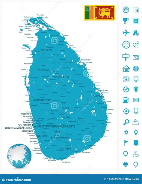 Sri Lanka Detailed Map And Map Navigation Set Stock Vector