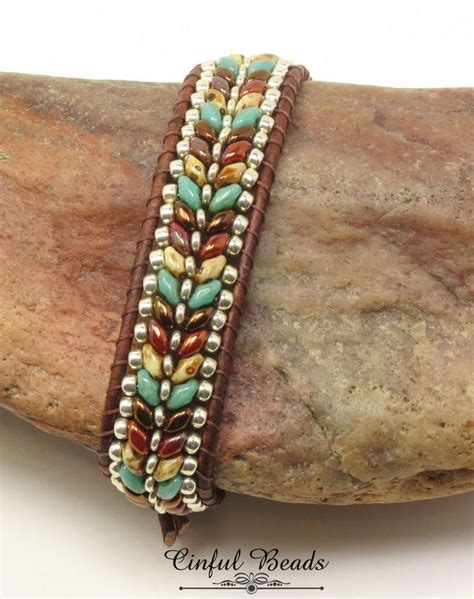 Southwest Beaded Leather Wrap Superduo Herringbone Leather Etsy