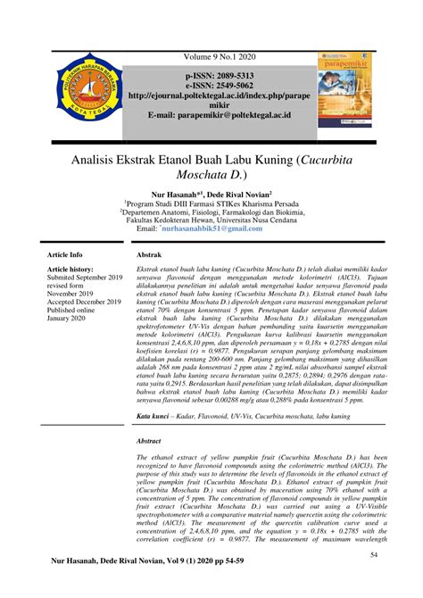 Pdf Analisis Ekstrak Etanol Buah Labu Kuning Cucurbita Moschata D