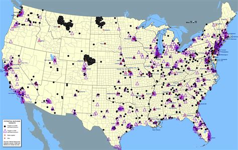 Map shows the landing points in a 500 warhead nuclear strike and a ...