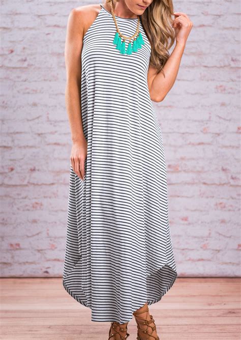 Striped Maxi Strap Dress Without Necklace Fairyseason