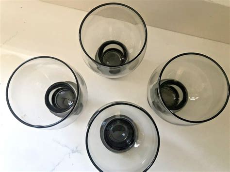 Vtg Libbey Stax Glass Goblets Set Of 4 Smoke Gray Water Wine Glasses Mint Cond Ebay