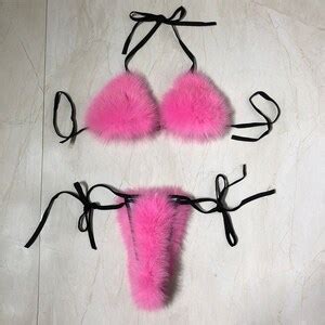 Women Real Fox Fur Bikini One Size Bikini Set Etsy