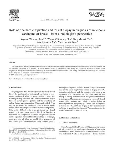 Pdf Role Of Fine Needle Aspiration And Tru Cut Biopsy In Diagnosis Of