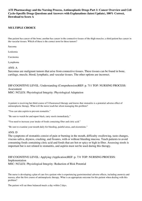 Ati Pharmacology And The Nursing Process Antineoplastic Drugs Part 1 Cancer Overview And Cell