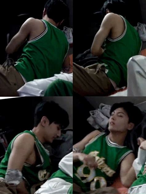 Four Pictures Of A Man In Green Shirt Laying On The Bed With His Head Down