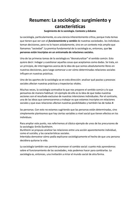 Resumen La sociología surgimiento y características Resumen La