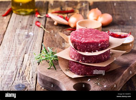 Organic Raw Ground Beef Round Patties For Making Homemade Burger On