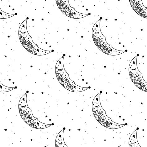 Premium Vector Seamless Pattern Mystical Moon With Stars Stars