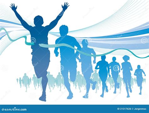 Group Of Marathon Runners On Abstract Swirl Backgr Stock Vector