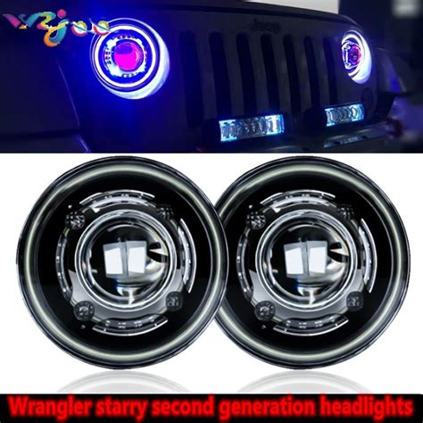 Wzjoo Pcs Led Starry Headlights With Devil Demon Halo Angel Eye For