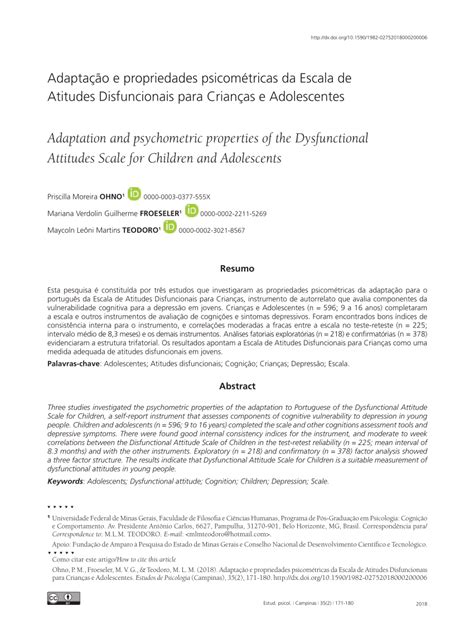 Pdf Adaptação E Propriedades Psicométricas Da Escala De Atitudes