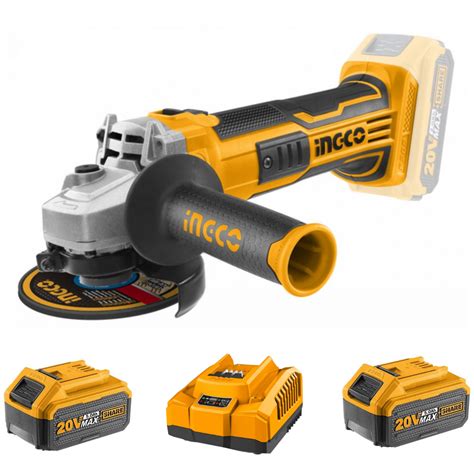 Ingco Cordless Angle Grinder 20v 115mm Kit Charger 2x Battery 5ah