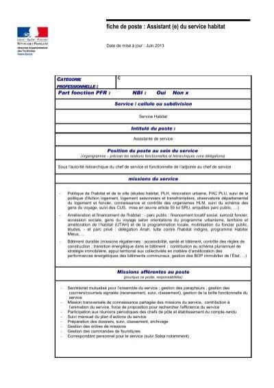 Fiche De Poste Assistant E Du Service Habitat Briep Rhone Alpes