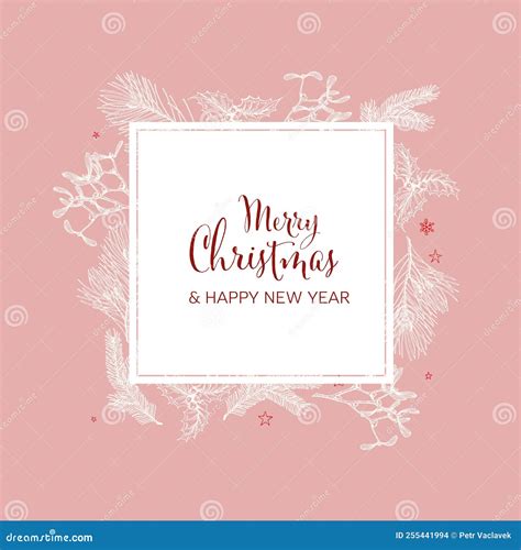 Vintage Vector Pink Christmas Card Stock Vector Illustration Of