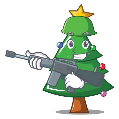 Army Christmas Tree Character Cartoon Stock Vector Illustration Of