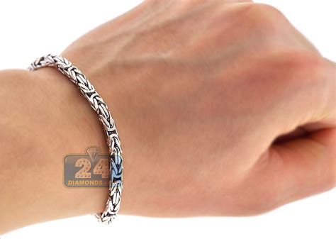 925 Sterling Silver Byzantine Solid Link Mens Bracelet 4mm 8