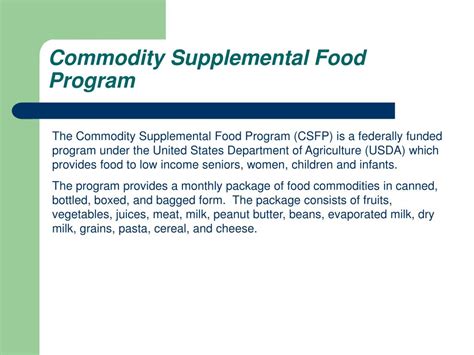 Ppt Commodity Supplemental Food Program Csfp Powerpoint