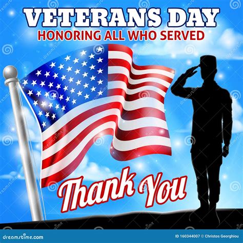 Saluting Soldier Veterans Day American Flag Stock Vector Illustration