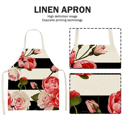 D Stripe Flower Print Linen Apron Waterproof Kitchen Cooking Bibs