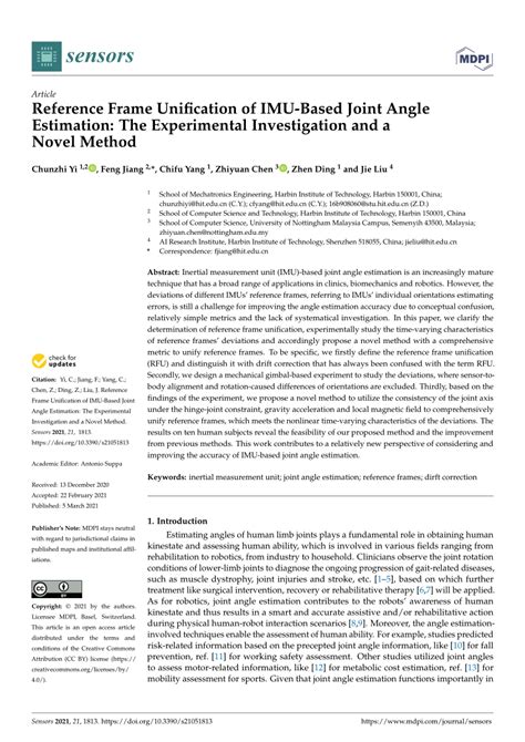 PDF Reference Frame Unification Of IMU Based Joint Angle Estimation