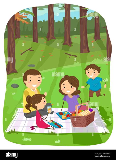 Ilustraci N De Stickman Familia Comer Y Tener Un Picnic En El Bosque O