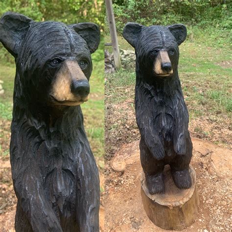 Bear Chainsaw Carving Wooden Bear Carved Bear Bear Statue Black