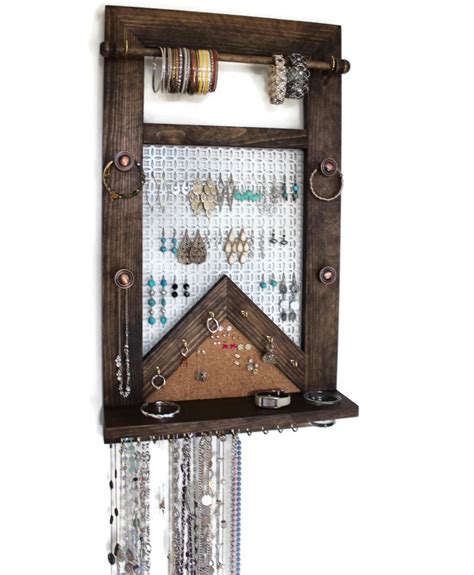 Reverse Ultimate All In One Jewelry Organizer Wooden Wall Hanging