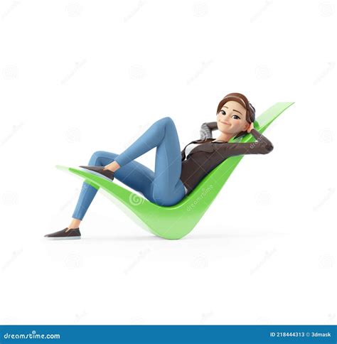 3d Cartoon Woman Lying Down On Check Mark Stock Illustration