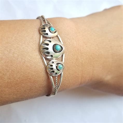 Cuff Bracelet Bearpaw Turquoise Bracelet Sterling Silver Cuff