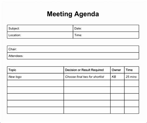 Meeting Agenda Template Excel