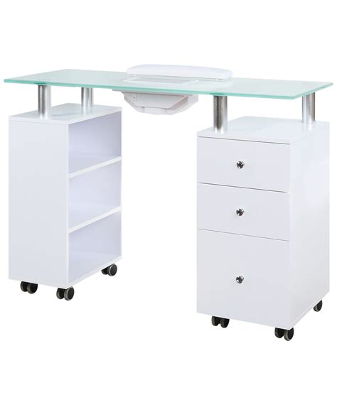 Janda Glass Top Manicure Table Desk With Draft Vent And Wheels For Professional Nail Salons