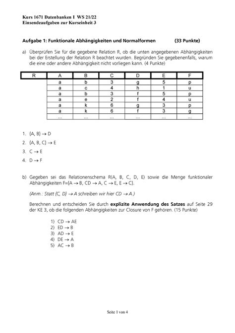 Dritte Einsendeaufgabe Des Moduls Datenbanken I 01671 FernUni Studocu