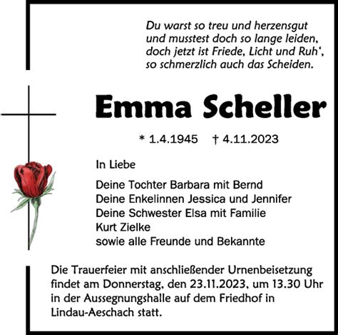 Traueranzeigen Von Emma Scheller Schwaebische De Trauerportal