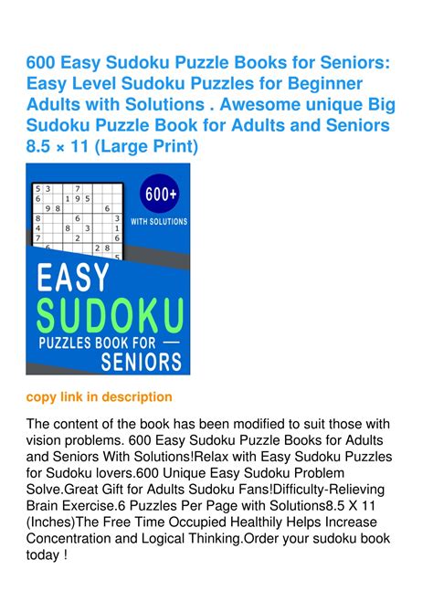 Ppt Read Pdf Easy Sudoku Puzzle Books For Seniors Easy Level