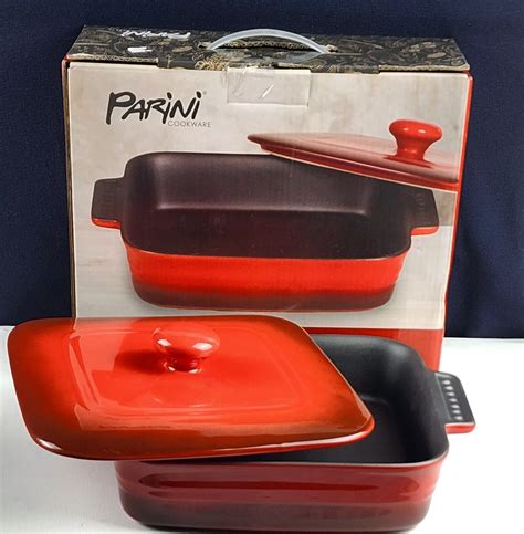 Parini Red Square Baker Non Stick Ceramic Bakeware Dish New In Package