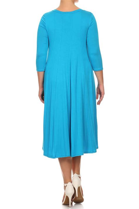 Moa Collection Plus Size Womens 3 4 Sleeves Solid Dress