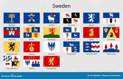 Set Flags Of The Provinces Of Sweden Swedish Regions Flag Collection